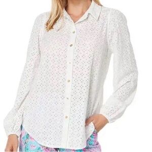 Lilly Pulitzer White Eyelet Blouse with Gold Button